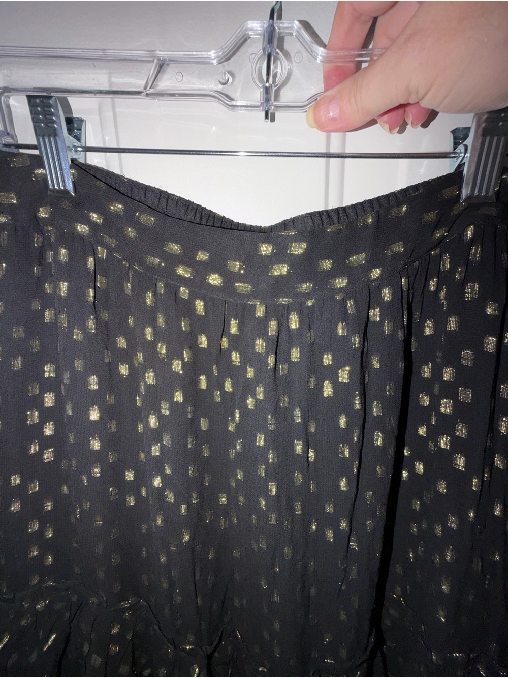 Rococo Sand Black Tiered Ruffle Maxi Skirt with Gold Dot Print. Sz M - Picture 2 of 6